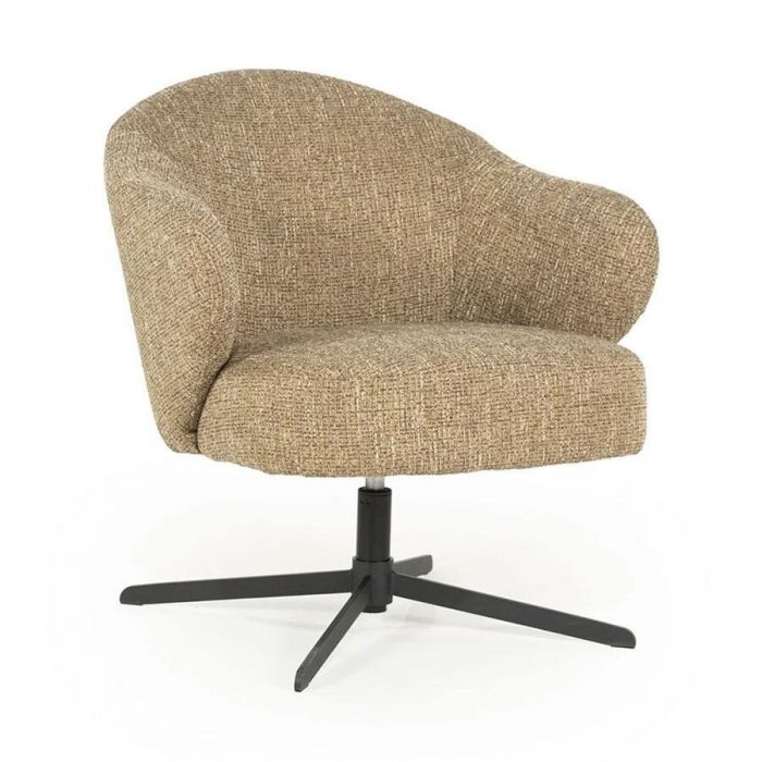 Fauteuil Connor mosterd van Eleonora, frontaal gefotografeerd met comfortabele zitting en ronde rugleuning op een zwarte draaipoot.