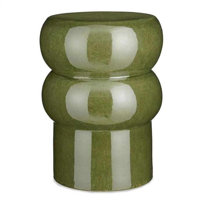 Bijzettafel Vendi in een donkergroene kleur, gezien van voren. De tafel is gemaakt van keramiek en heeft een glanzend oppervlak.