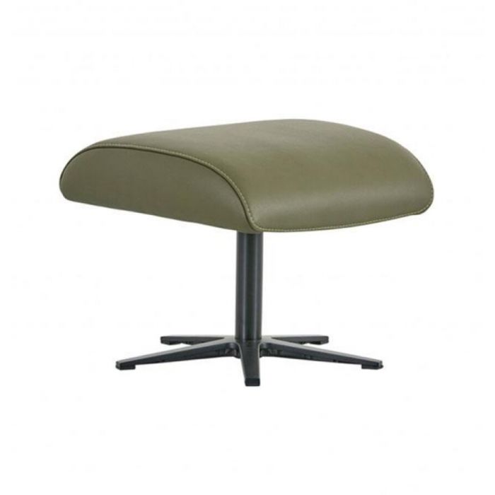 Stijlvolle Montèl draaibare hocker Chic in olijfgroene bekleding met een zwart metalen draaivoet, perfect voor comfort en design.