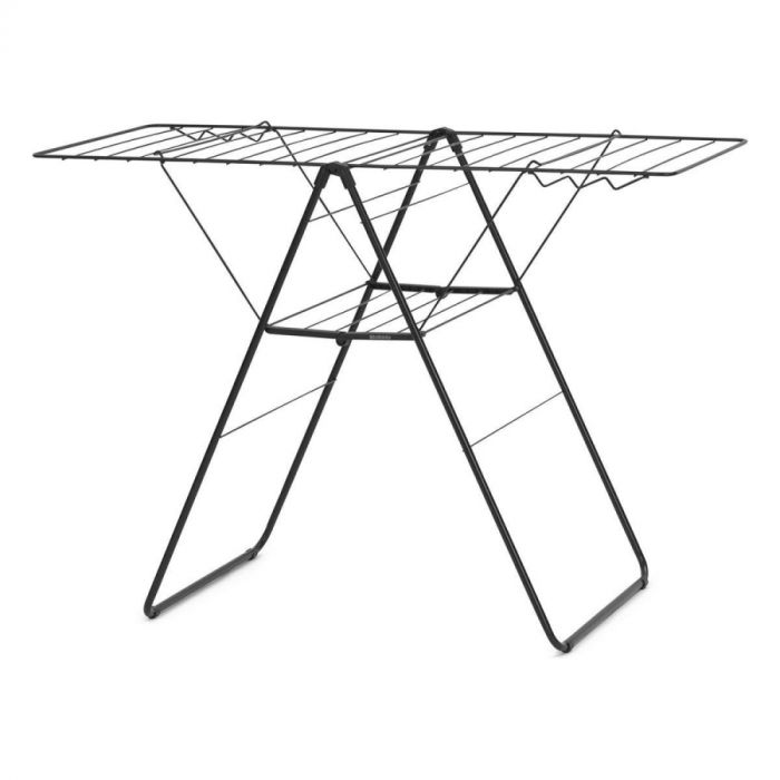 Zwart Brabantia HangOn droogrek in opengeklapte positie met vlakke vleugels.