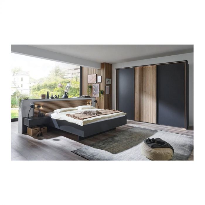 Moderne slaapkamer met Nevada kast en lamellen in combinatie met bijpassend bed.