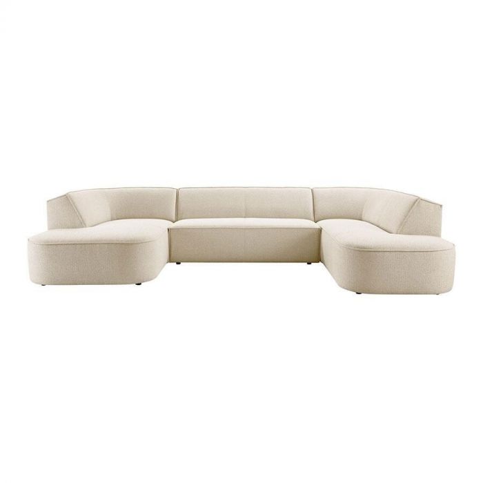 Pronto Wonen Elementenbank Baricci ecru, vooraanzicht met royale U-opstelling en ronde vormen voor een uitnodigend zitcomfort.