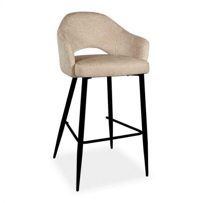 Carmen barstoel in leverkleur, vooraanzicht met zwarte poten.