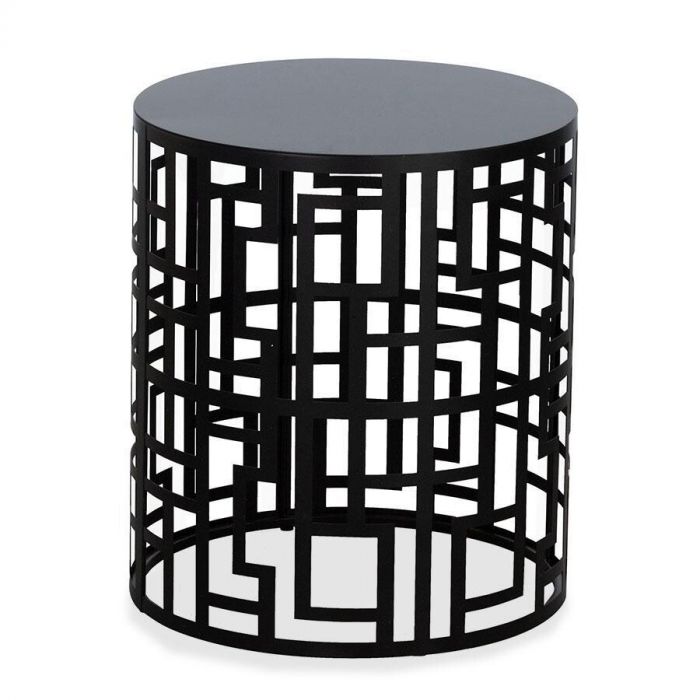 De moderne bijzettafel Oguni van zwart metaal met een mooi lijnenspel.