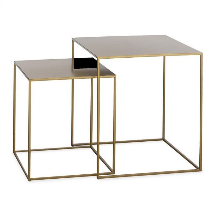 Goudkleurige bijzettafelset Tozuwa, bestaande uit twee tafels. Met een dun frame van metaal, recht van voren gezien.