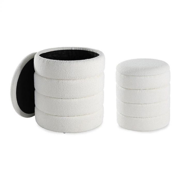 Gestoffeerde hocker Amphaka set van 2 in lichte stof met opbergruimte.