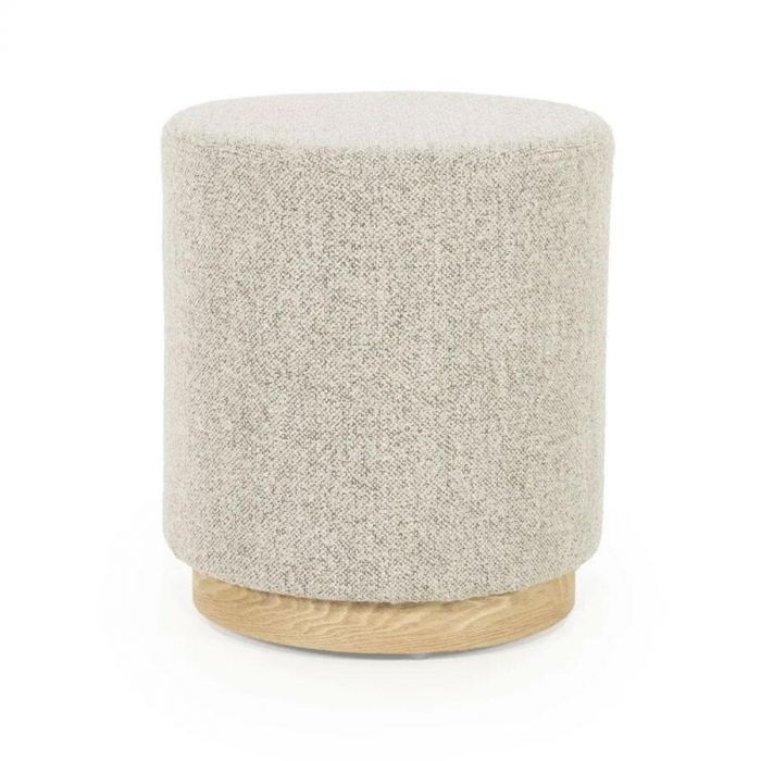 Poef Avah small in de kleur taupe met ronde vorm en stevige houten basis.