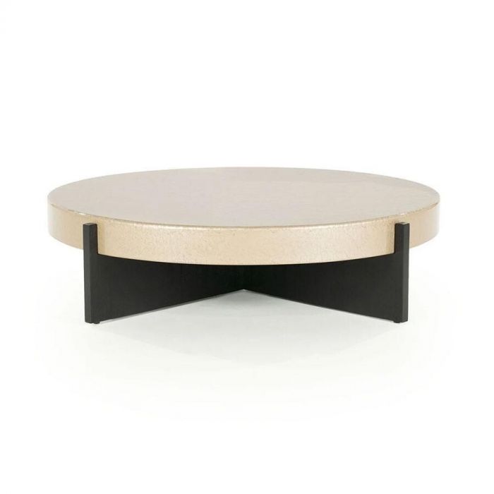 Elegante Eleonora salontafel Juliet in beige met een stevig zwart MDF onderstel en een tafelblad van eiken fineer.