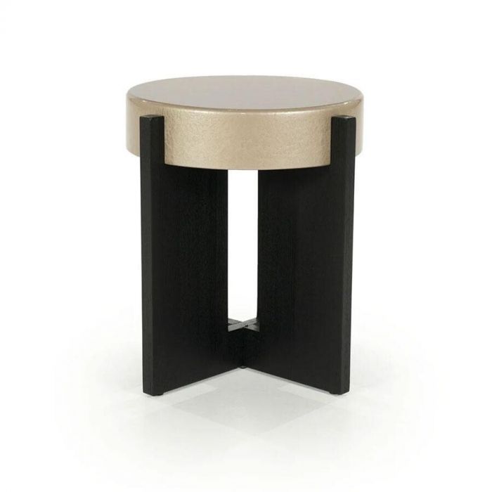 Elegante Eleonora Bijzettafel Juliet in beige met een stevig zwart MDF onderstel en een tafelblad van eiken fineer.