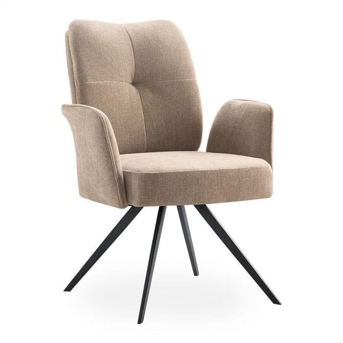 Eetstoel Anmore in zandkleur met zwart metalen poten, vooraanzicht.