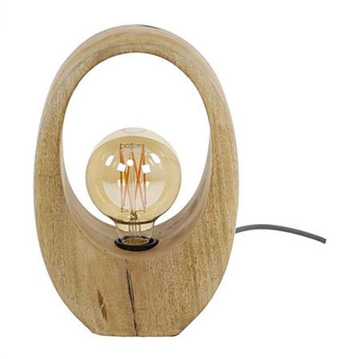 Tafellamp Arch Wood S van massief mangohout met ronde open vorm en lichtbron.