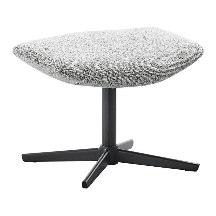 Grijze hocker Ibiria van INHOUSE met zachte bekleding en zwart metalen draaivoet, losstaand gefotografeerd tegen een witte achtergrond.