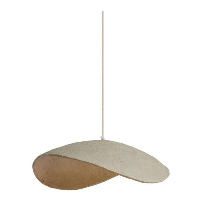 Hanglamp Lonia met een vloeiende vorm, bovenkant in grijs en onderkant in antiek brons.