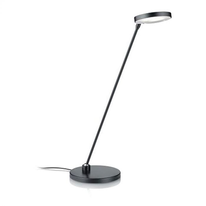 Slanke zwarte tafellamp Knapstein THEA-T met ronde voet en platte kop, ideaal als bureaulamp of bijzetlamp in modern interieur.