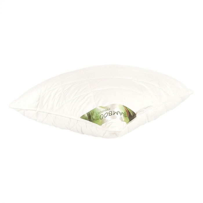 Wit Timzo Bamboe hoofdkussen met satijngeweven katoenen tijk en doorgestikte bamboevezelvulling.