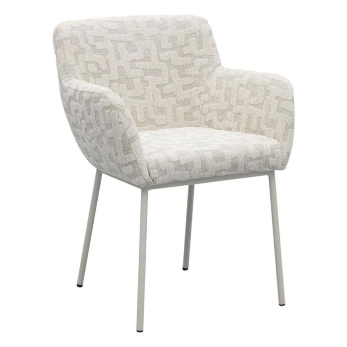 Trendhopper eetkamerstoel Fano met beige poten en lichtgeweven stof met reliëfpatroon.