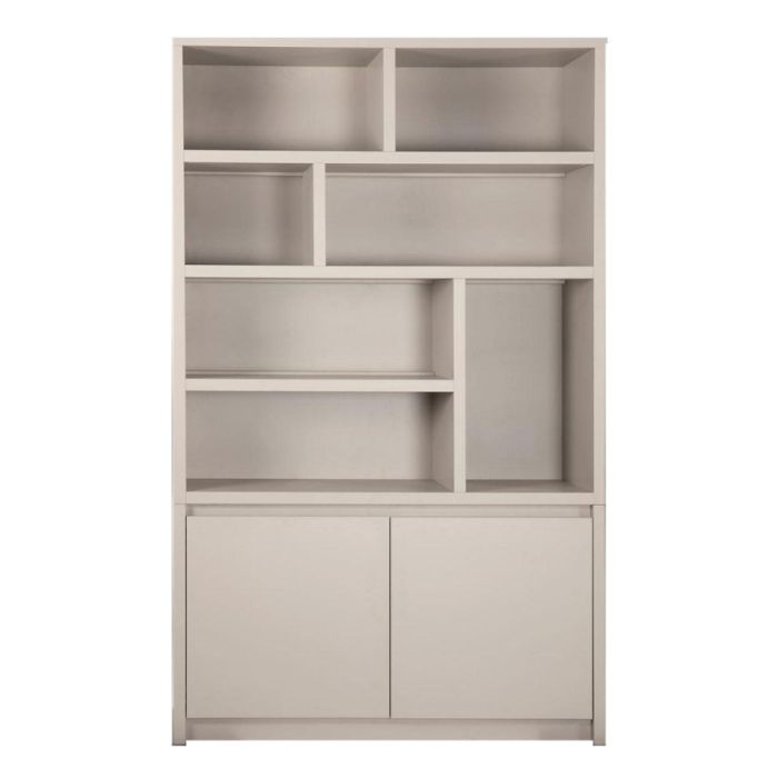 Trendhopper wandkast Padula Ivory met open vakken en twee gesloten deuren aan de onderzijde, frontaal aanzicht.