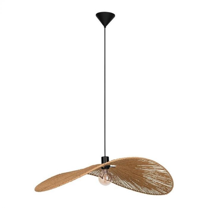Eglo hanglamp Siruela met organisch gevormde kap van draadstaal en plantaardig materiaal, voorzien van een grote E27 fitting.
