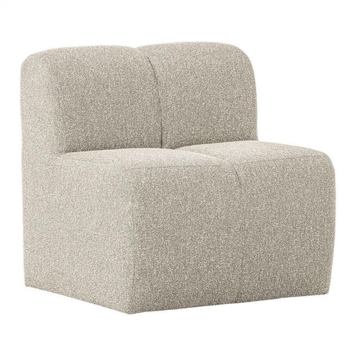 Rechterhoek aanzicht van de WOOOD Mojo eetbank in bouclé beige melange.