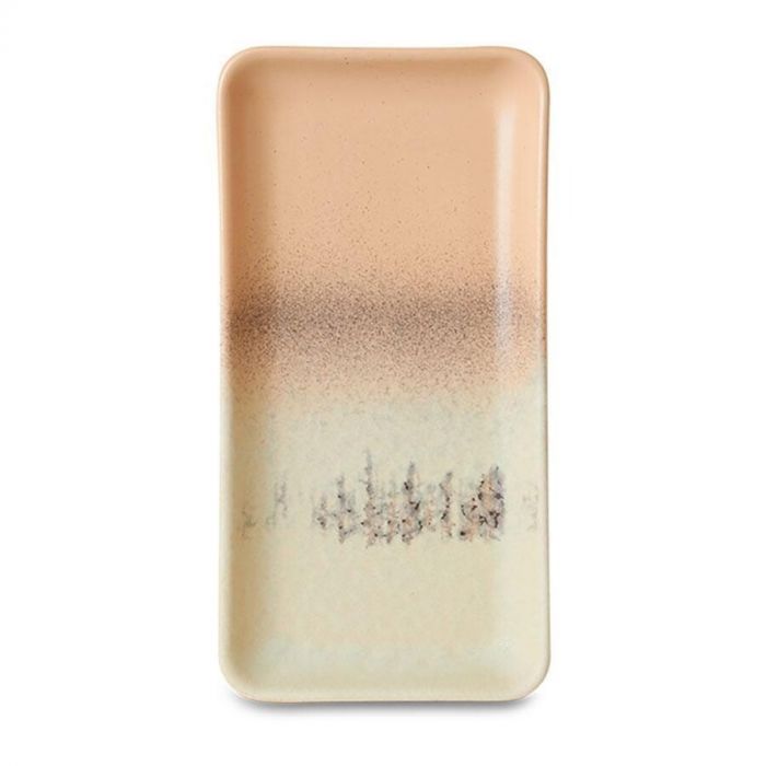 HKliving 70s ceramics small tray Breeze in rechthoekige vorm met glazuur in beige, bruin en lichtblauw op witte achtergrond.
