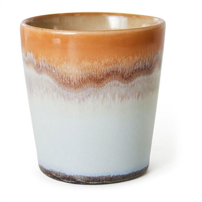 Koffiebeker uit de 70s Ceramics collectie van HK Living met bruine en blauwe glazuurlaag.