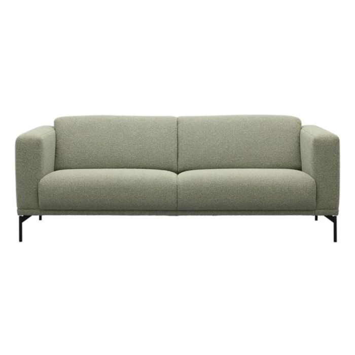  Trendhopper bank Esino 3-zits in groene stof met zwarte metalen poten, vooraanzicht.