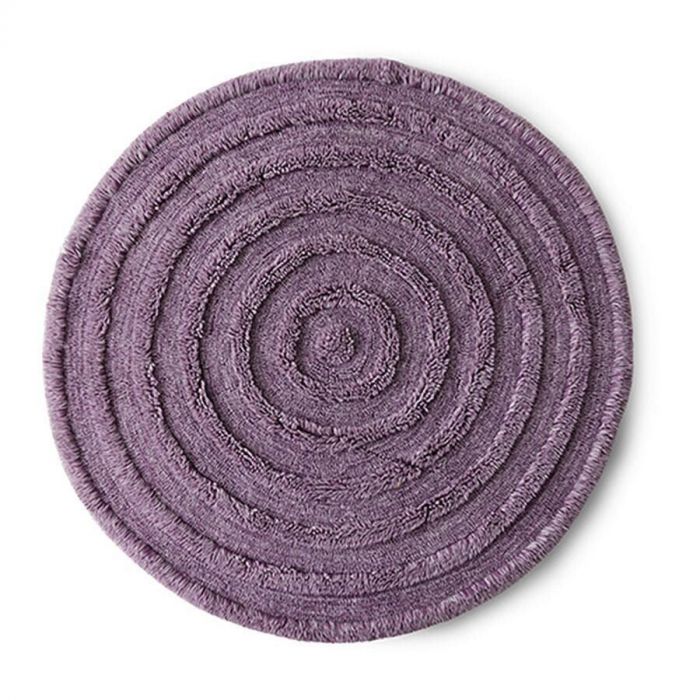 Rond wollen vloerkleed in lila kleur van HKliving met laagpolig midden en hoogpolige cirkelstructuur.