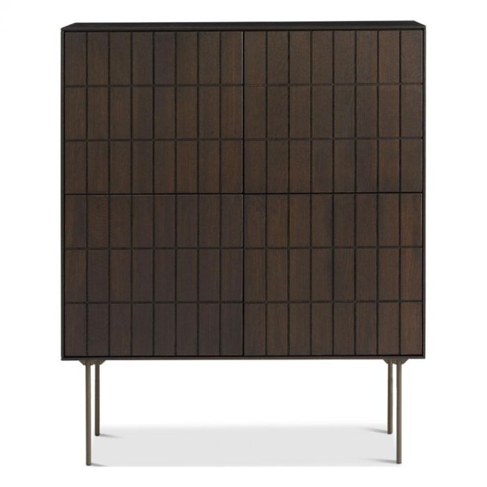  Dyyk Cubio opbergkast in espresso uitvoering met grafisch lijnenspel en metalen poten.