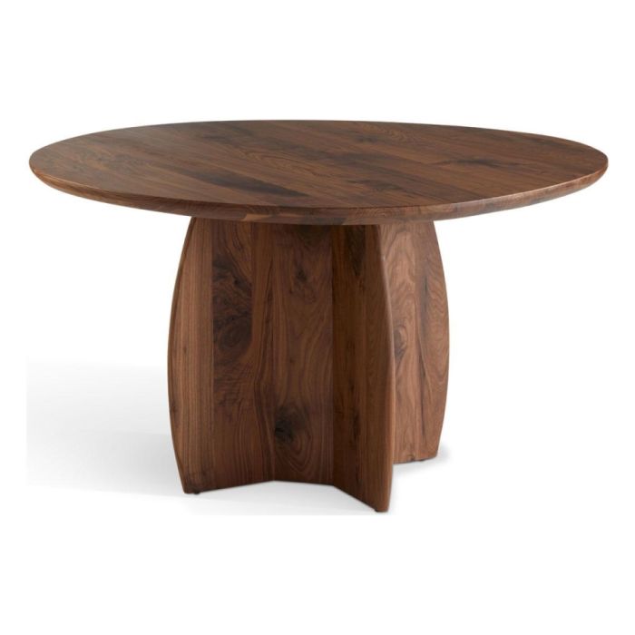 Ronde DYYK eetkamertafel Ronda van hout met robuuste middenpoot op witte achtergrond