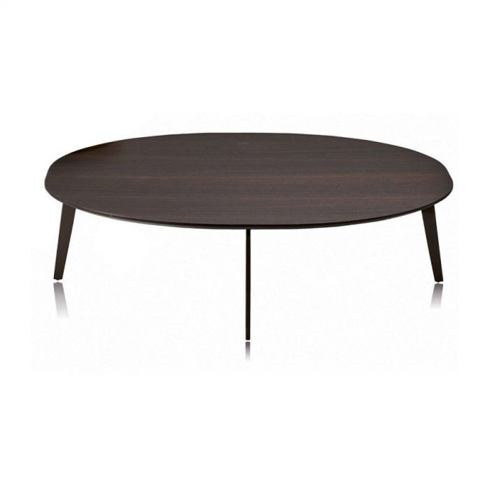 Papadatos salontafel Madison met rond houten blad en metalen poten in bronskleurige afwerking.