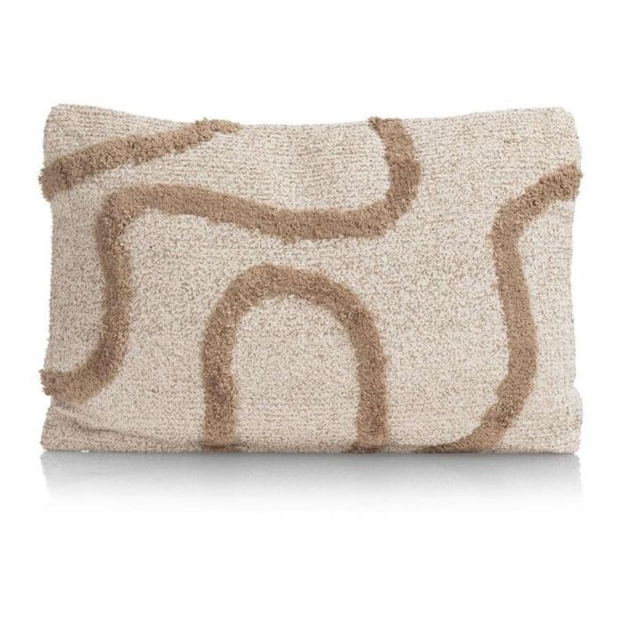 COCO maison sierkussen Mavi in beige met bruine lijnen in hoogpolig reliëf, formaat 40x60 cm, recht van voren gefotografeerd.
