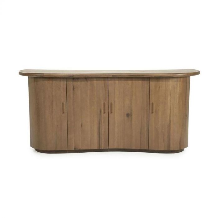 Eleonora Dressoir Josh 180 cm in bruin hout, frontaal gefotografeerd met afgeronde hoeken en vier deuren in een golvende lijn.