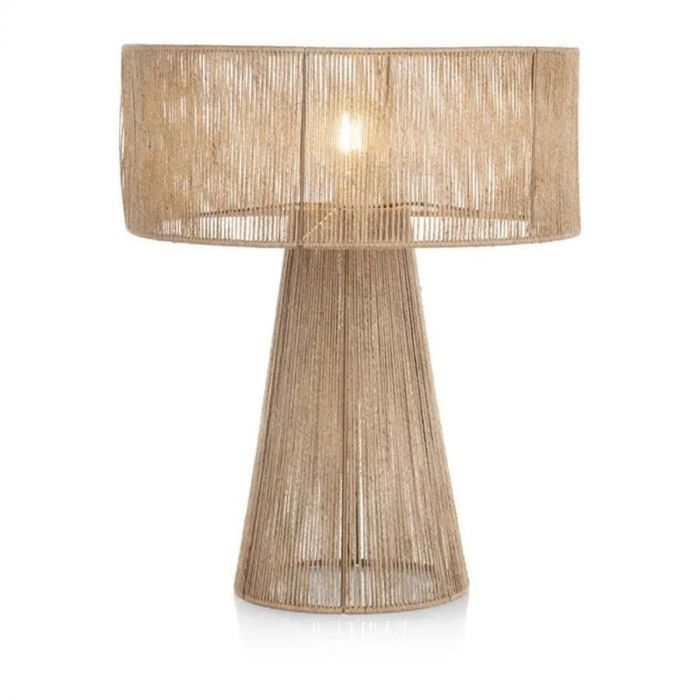 Tafellamp COCOmaison Tali in naturel, gemaakt van handgeweven jute draad met open structuur en zichtbare lichtbron.