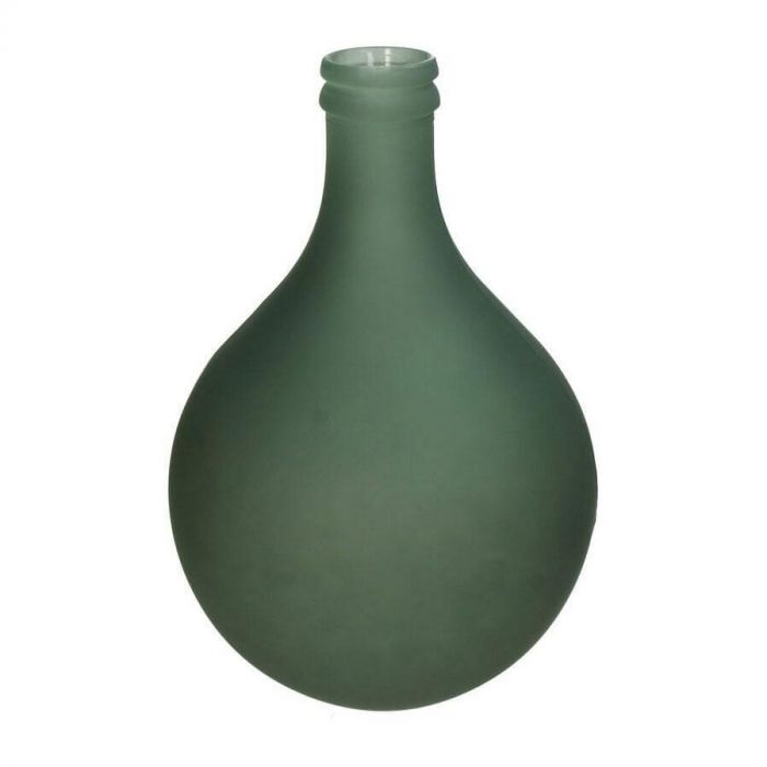 Groene vaas van gerecycled glas met matte afwerking en bolvormig design, afmeting 29 x 29 x 43 cm.