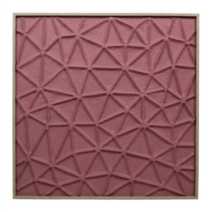  Grote mauve wanddecoratie van papier met geometrisch patroon en houten lijst, formaat 80 x 3 x 80 cm.