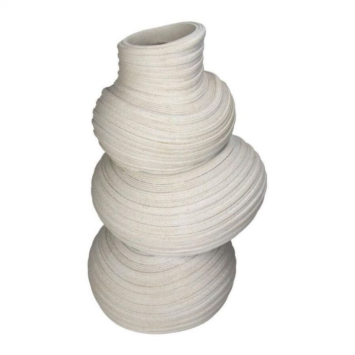  Beige polyresin vaas met organische, gelaagde vormgeving en keramieklook van 22x21,8x36,6 cm, perfect voor een rustige interieurstijl.