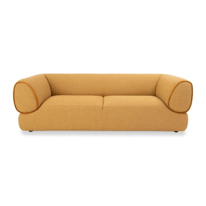 Rozan elementenbank in Monza-68 stof met ronde vormen en gold piping, vooraanzicht