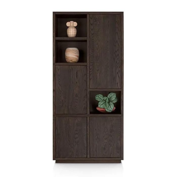 Bergkast Gijon 100 cm in basaltkleur met vier deuren en drie open niches, frontaal weergegeven.