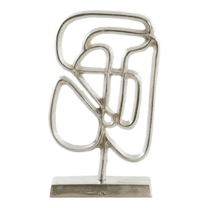 Abstract ornament Goleza van Light & Living in nikkel met organisch lijnenspel, gefotografeerd recht van voren op witte achtergrond.