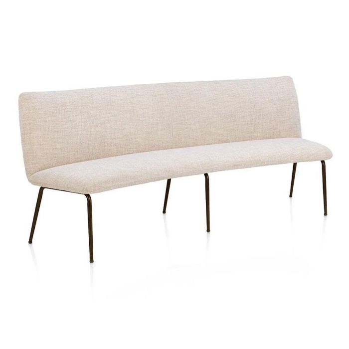 Henders & Hazel eetkamerbank Bovina 210 cm beige crème stof met slank Steelbrown onderstel, schuin van voren