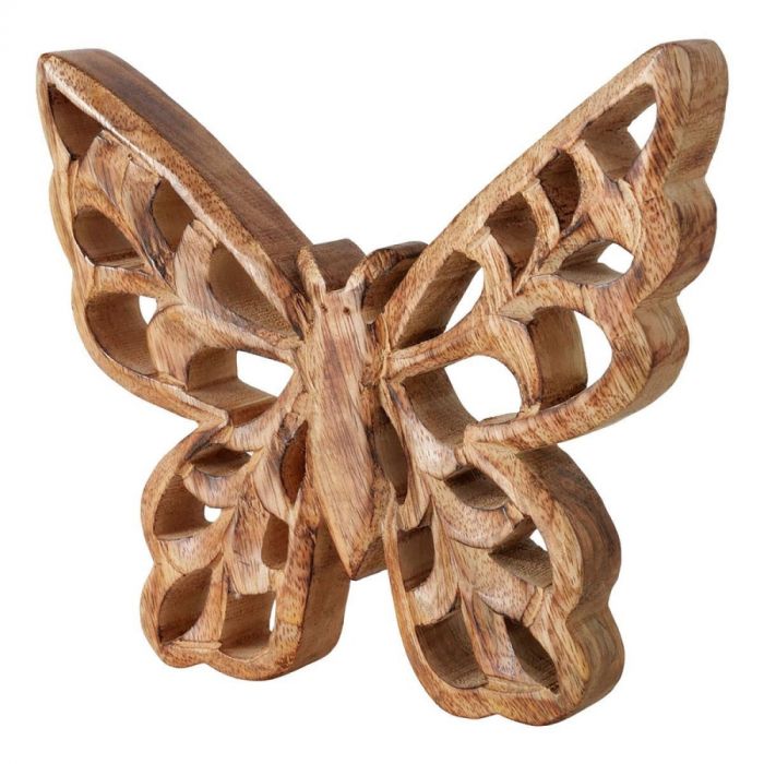 Groot bruin vlinderornament Predore van Pronto Wonen, gemaakt van hout met uitgesneden vleugeldetails en ambachtelijke uitstraling.