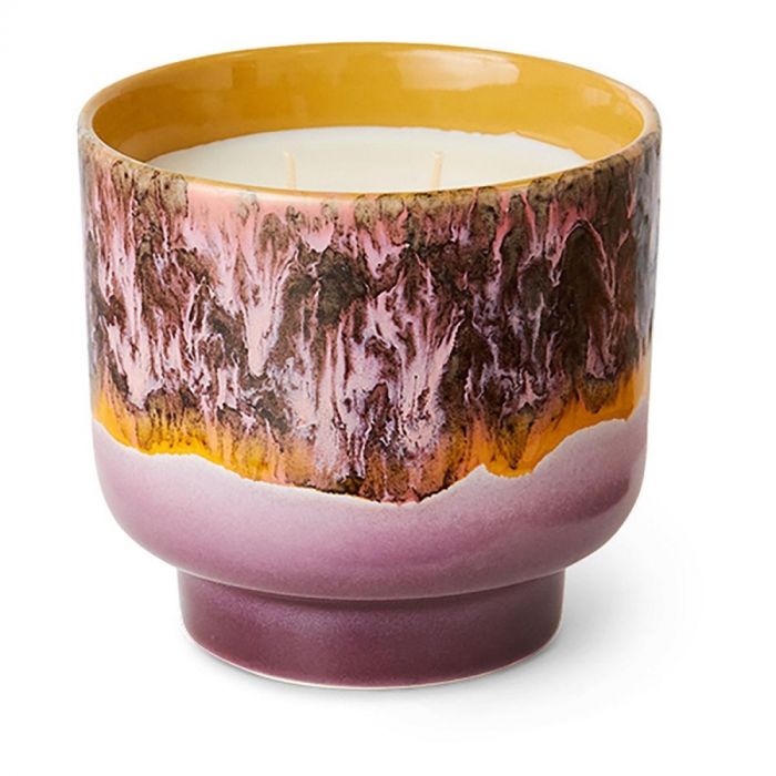 Geurkaars HK Living Cape Town in keramieken potje met retro glazuur in warme natuurtinten en dubbele lont.