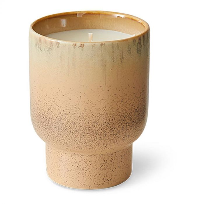 HKliving geurkaars Vancouver in beige keramieken houder met bruin glazuur, rechte vorm en afgeronde voet.