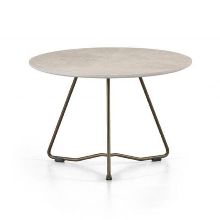 Ronde Montèl Zoe bijzettafel met licht blad in Cream Navona en slank metalen onderstel in Perle Brown