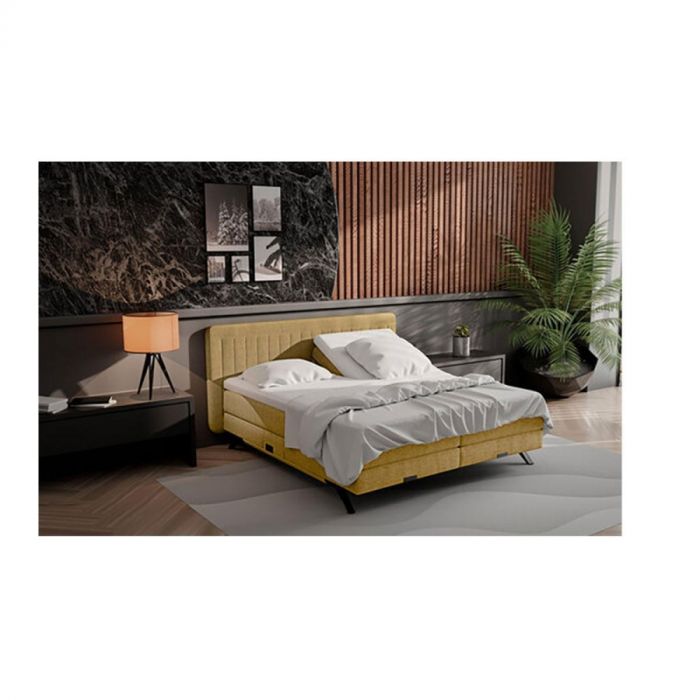 Key West Boxspringset V1900 Brass in Scandinavische stijl met Mito-stof en slanke poten.