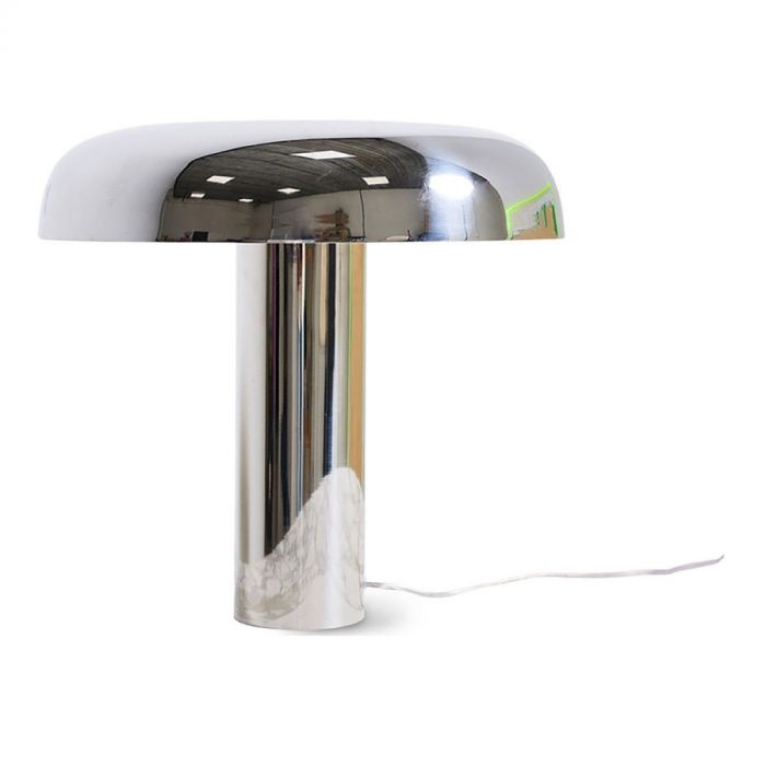 Glanzende paddenstoel tafellamp met ronde vormen en modern design.