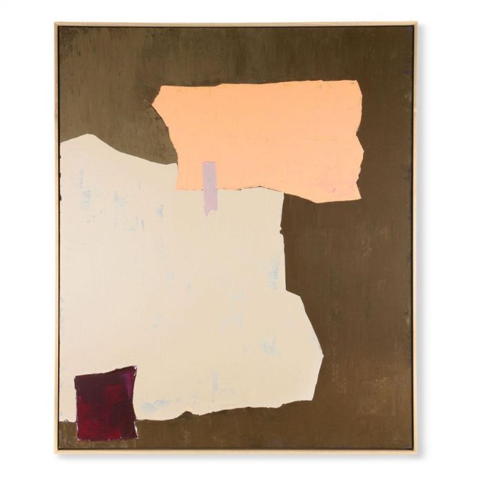 HKLIVING Abstract Schilderij Mustard-Nude 100x120 cm, frontaal beeld van het schilderij met zachte nude en mosterdtinten en rood accent.