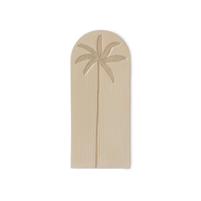 Keramische wanddecoratie Palms in crème met palmboomreliëf, vooraanzicht.