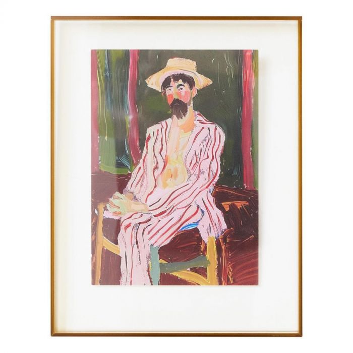 HKLIVING Frame Acryl Olijf 29x37 cm met kunstprint van man in gestreept pak en hoed, recht van voren gefotografeerd.