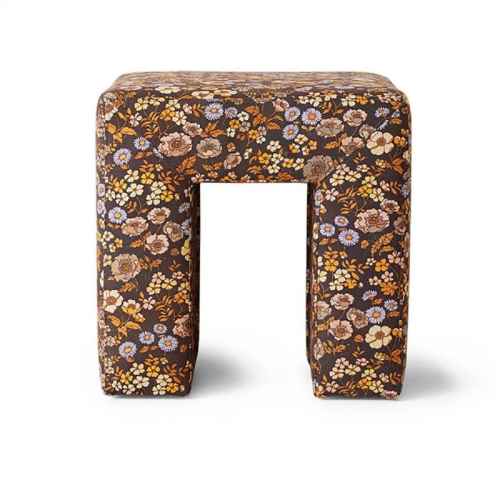 HK Living Lobby Stool Bloom: compact, comfortabel en opvallend door de bloemenprint. Een speelse eyecatcher voor elke ruimte.